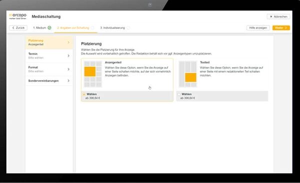 Anzeigenmodul im marcapo Marketingportal