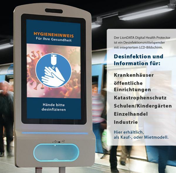 Händedesinfektionsmittelspender mit Digital Signage von itworx-pro