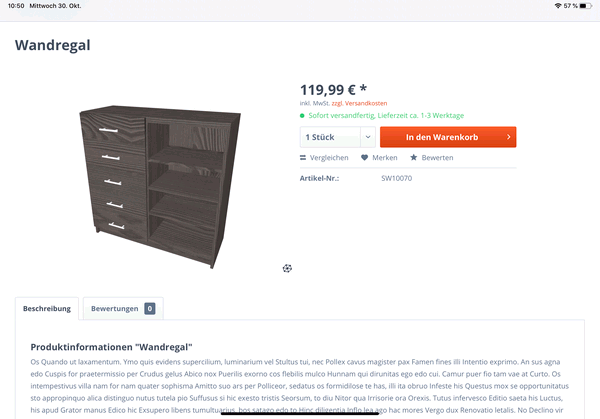 Beispiel 3D-Darstellung Sideboard mit Lösungen von ACBIS und ObjectCode
