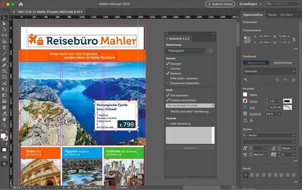 Editor iXedit von Konzept-iX mit der InDesign Erweiterung zur Vorlagenvorbereitung