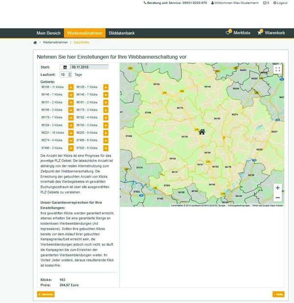 Das Webbanner-Modul von marcapo mit Kartenansicht