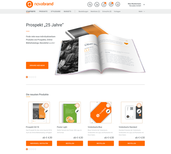 Startseite des novabrand Marketingportals