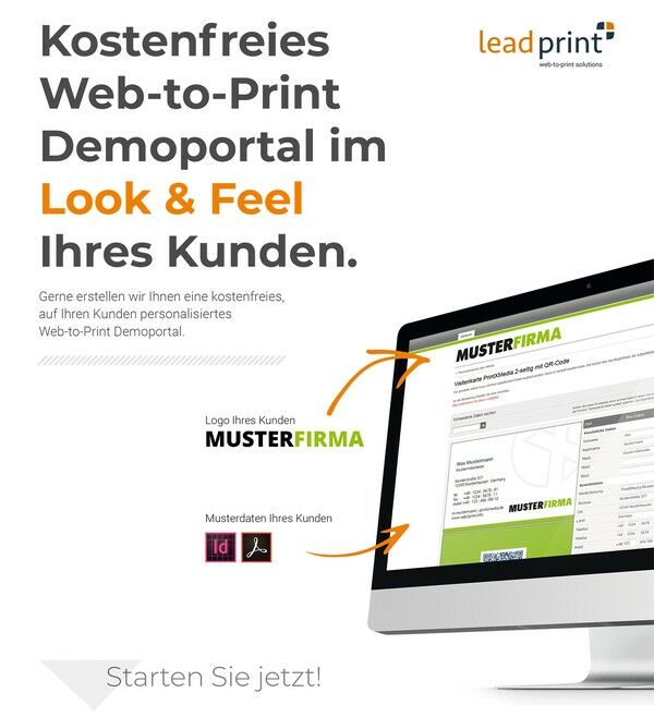 Kostenfreies Web-to-Print-Portal von Lead-Print für Druckereien