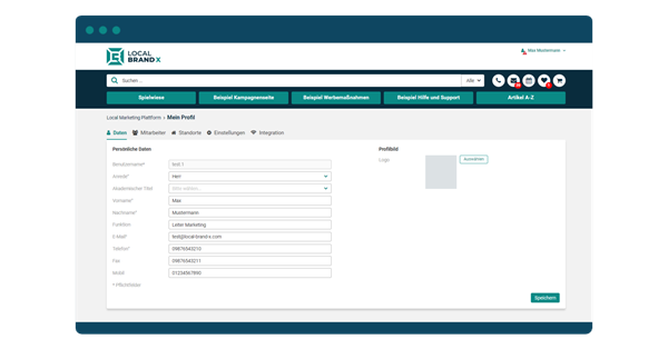 Local Brand X - Stammdaten im Administrationsbereich