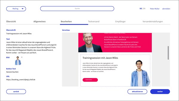 Editor von SNELLO für Vertriebspartner für die Individualisierung von Newslettern