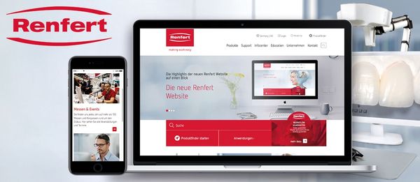 Renfert-Website mit Viamedici EPIM und Omnichannel-Box von infolox
