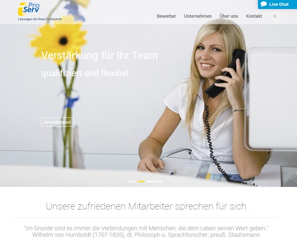 Die erneuerte Website des Personaldienstleisters ProServ