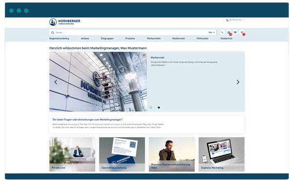 Die Startseite des "Marketingmanager" der NÜRNBERGER Versicherung