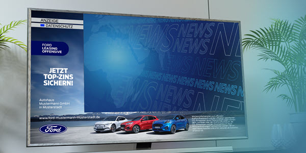 Abbildung: Ford-Leasing-Offensive als Addressable TV auf einem Bildschirm.