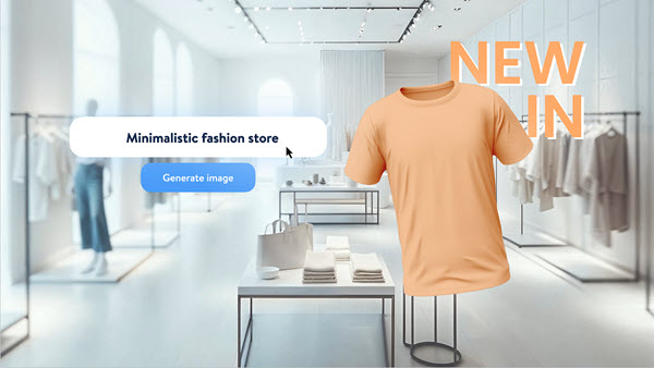 KI-Funktion "Text-zu-Bild" in shopware ermöglicht das Generieren von Bildhintergründen.