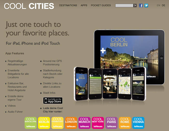 Das App-Angebot auf der Website www.cool-cities.com