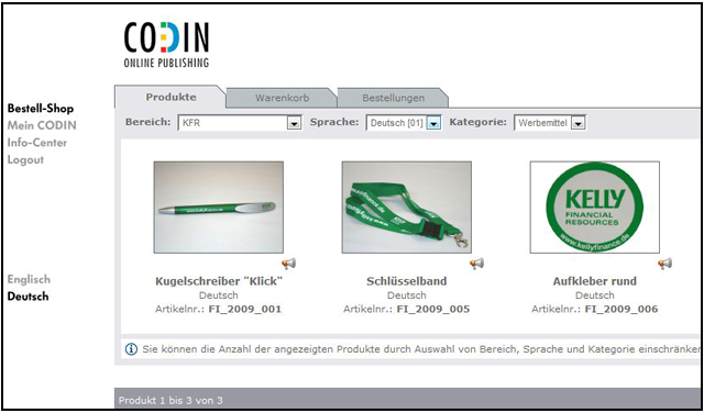 Der Bestellshop von CODIN bei Kelly Services